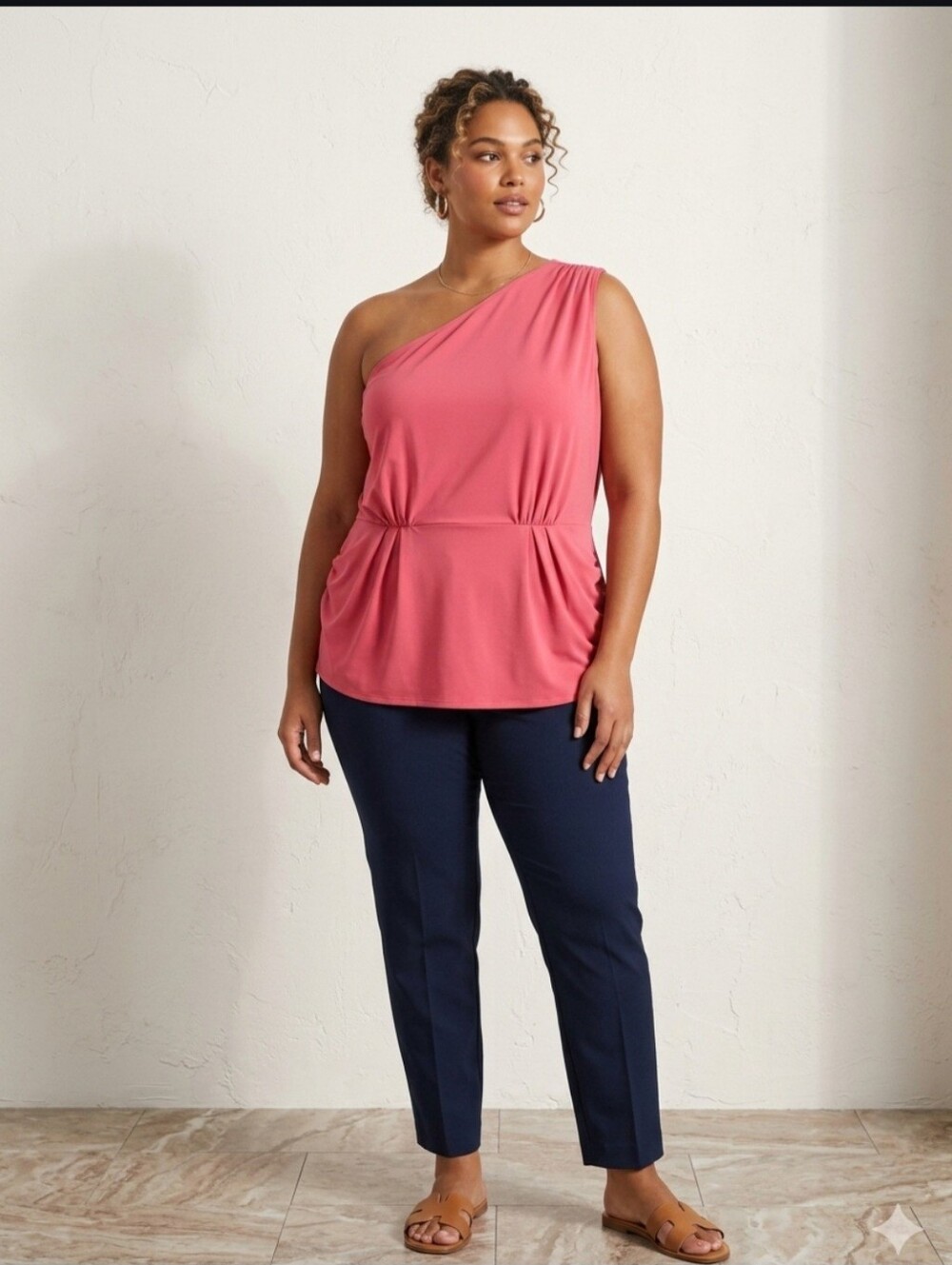Lane Bryant Women's 30/32 Pink One Shoulder Blouse Ruched Sleeveless Party